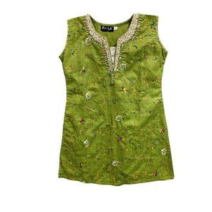 Small Brisa Women's Sleeveless Green Embroidered Blouse Pullover